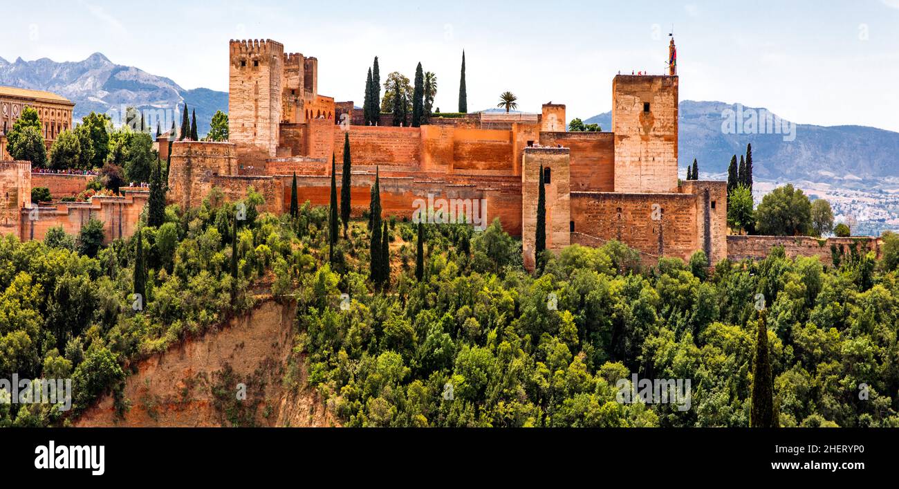 View of Alhambra with Alcazaba, Granada, Granada, Andalusia, Spain Stock Photo