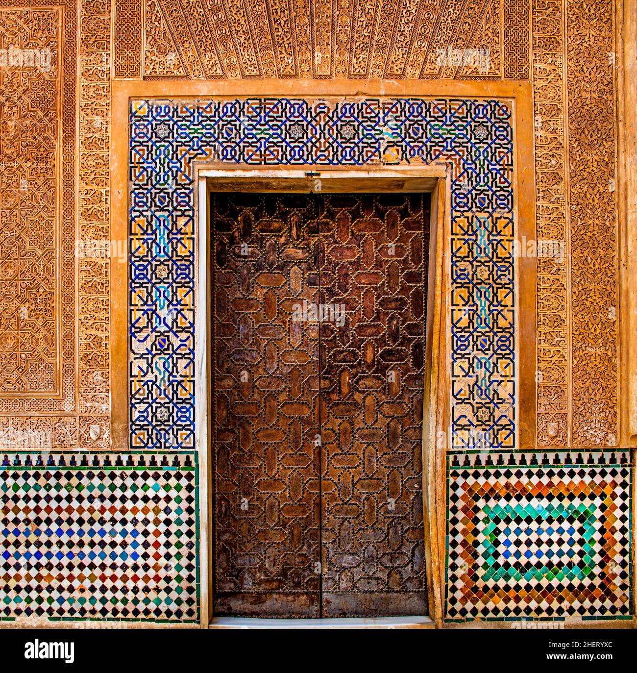 Courtyard of the Golden Room, with tile mosaics over the ceramic plinths, Cuarto Dorado, Comares Palace, Nasrid Palaces, Alhambra, Granada, Granada Stock Photo