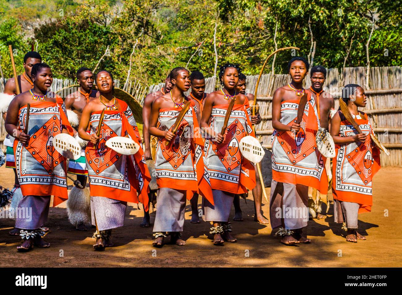 Dances, insights into the life of the Swazis, Swazi Cultural Village, Wildlife Sanctuary, Swaziland, eSwatini, South Africa, Milwane Stock Photo