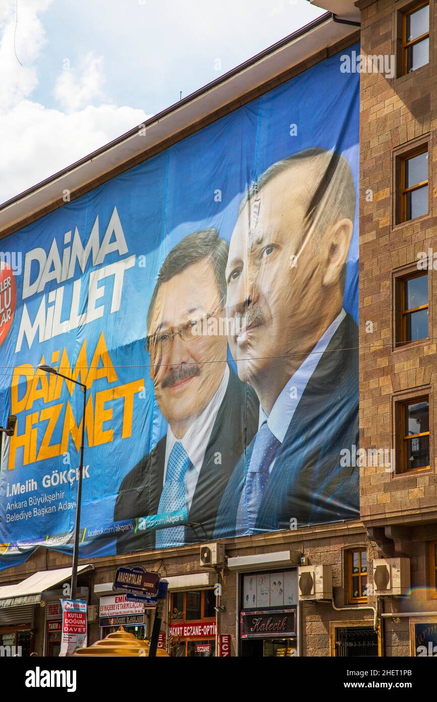 Election campaign banner with Erdogan, Turkey, Ankara, Turkey Stock Photo