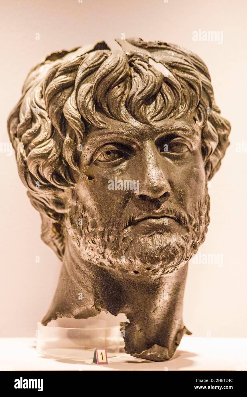 Male head, Hadrian period 117-138 AD, Museum of Anatolian Civilisations, Ankara, Turkey, Ankara, Turkey Stock Photo