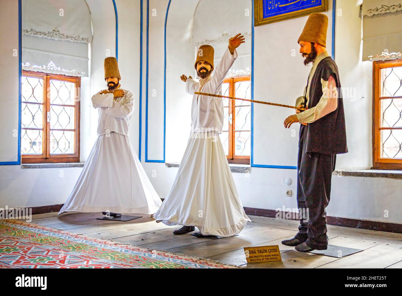 Replica Dancing Dervishes, Mevlana Tekkesi, Mausoleum of Mevlana Jalad ad-Din Rumi, Konya, Turkey, Konya, Turkey Stock Photo