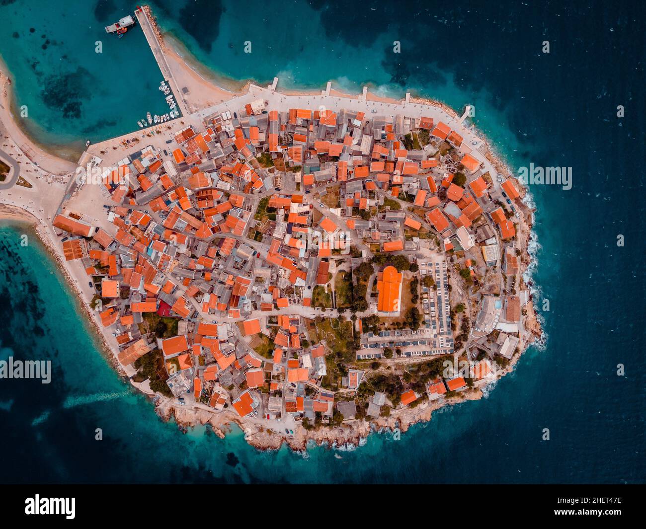 Aerial top down view of Primosten (Primošten), Croatia Stock Photo