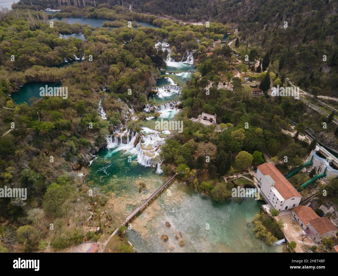 Aerial view of waterfalls, cascades in the krk national park, Croatia Stock Photo