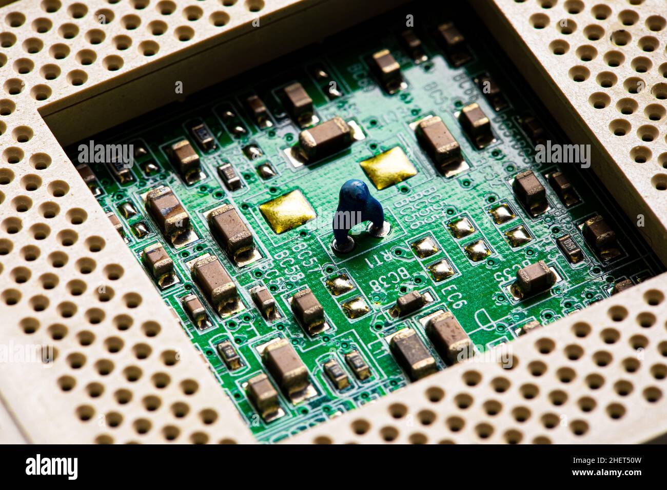 Macro Close up of components and microchips on PC circuit board Stock ...