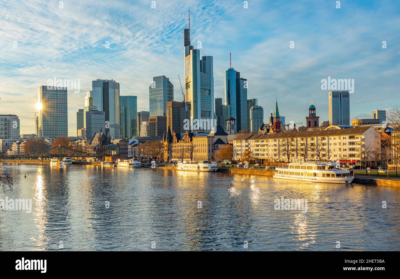 view to frankfurt skyline in sunset with river Main Stock Photo - Alamy