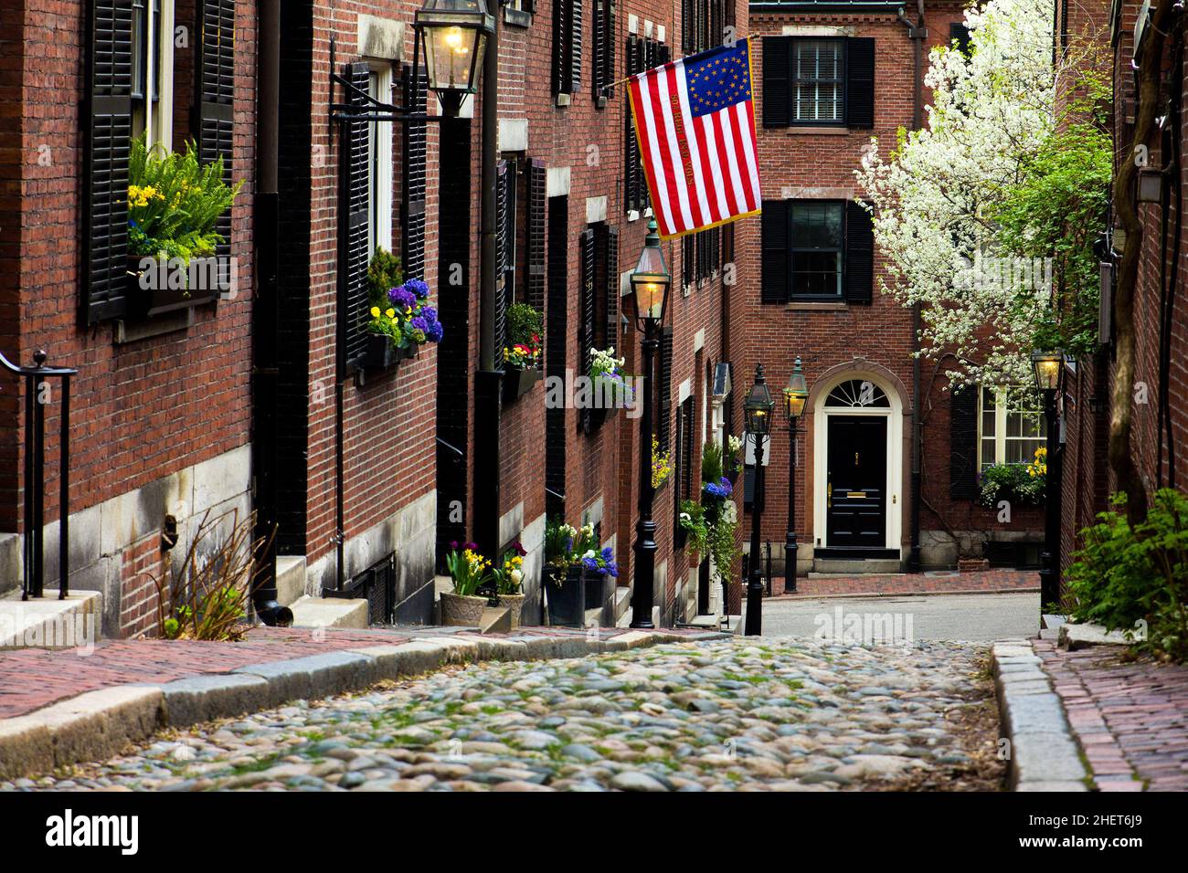 Boston in Massachusetts, USA at Acorn Street. Stock Photo