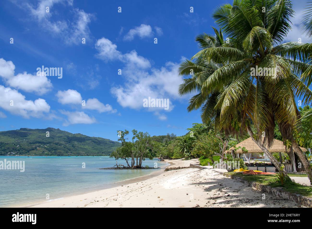 Pineapple Beach and coastline west coast Mahe Seychelles Stock Photo