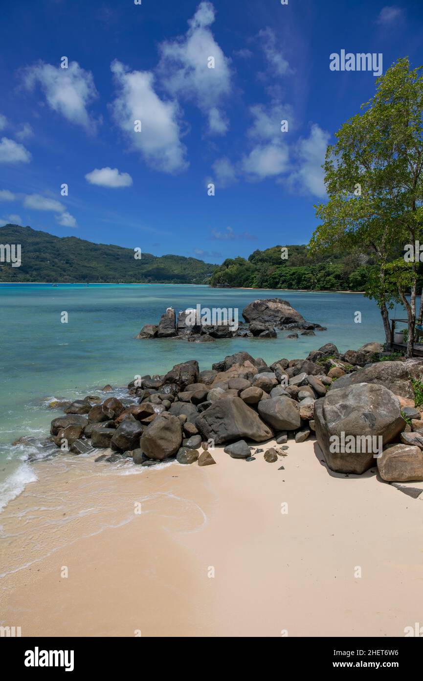 Pristine beach west coast Mahe Seychelles Stock Photo