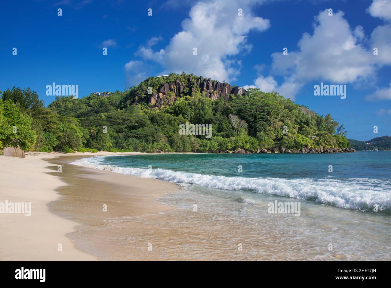 Deserted pristine beach Anse Louis West Coast Mahe Seychelles Stock Photo