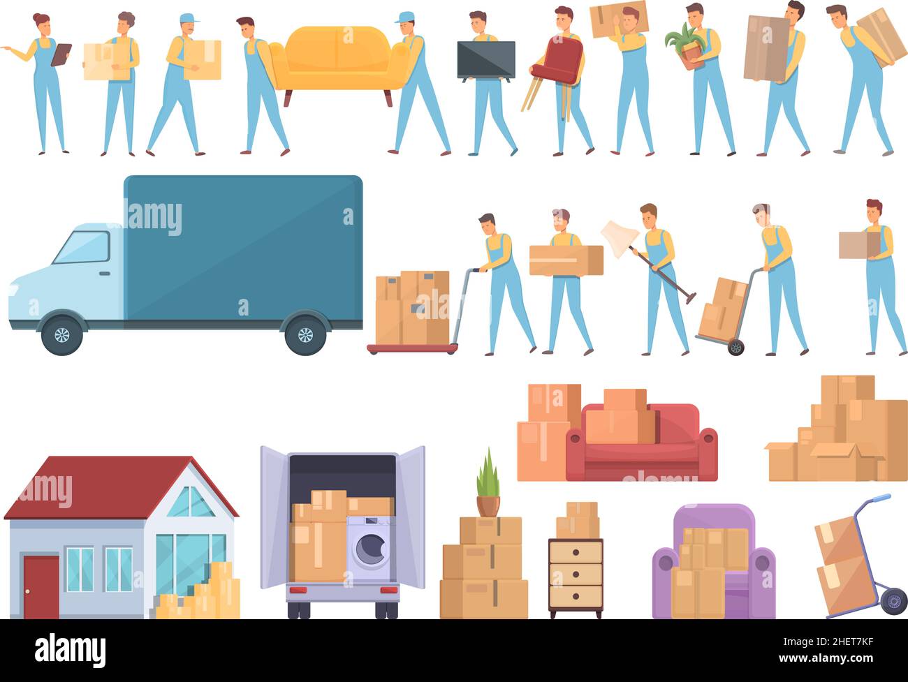 Moving house services icons set cartoon vector. Storehouse box. Cargo