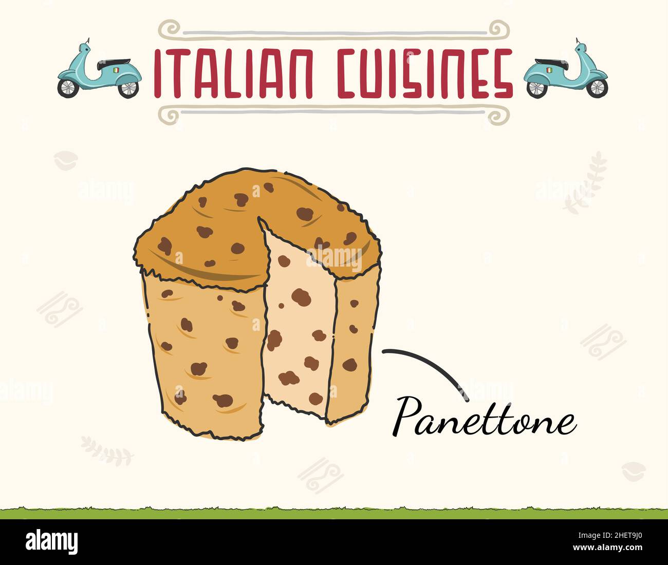 Traditional panettone with nuts, baked and sliced flat vector illustration isolated. Minimal colored isolated vector illustration. Stock Vector