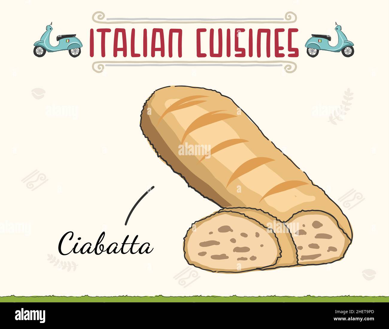 Doodle of Bread Ciabatta. bread, loaf icon, vector illustration isolated on a white background. Minimal colored isolated vector illustration. Stock Vector