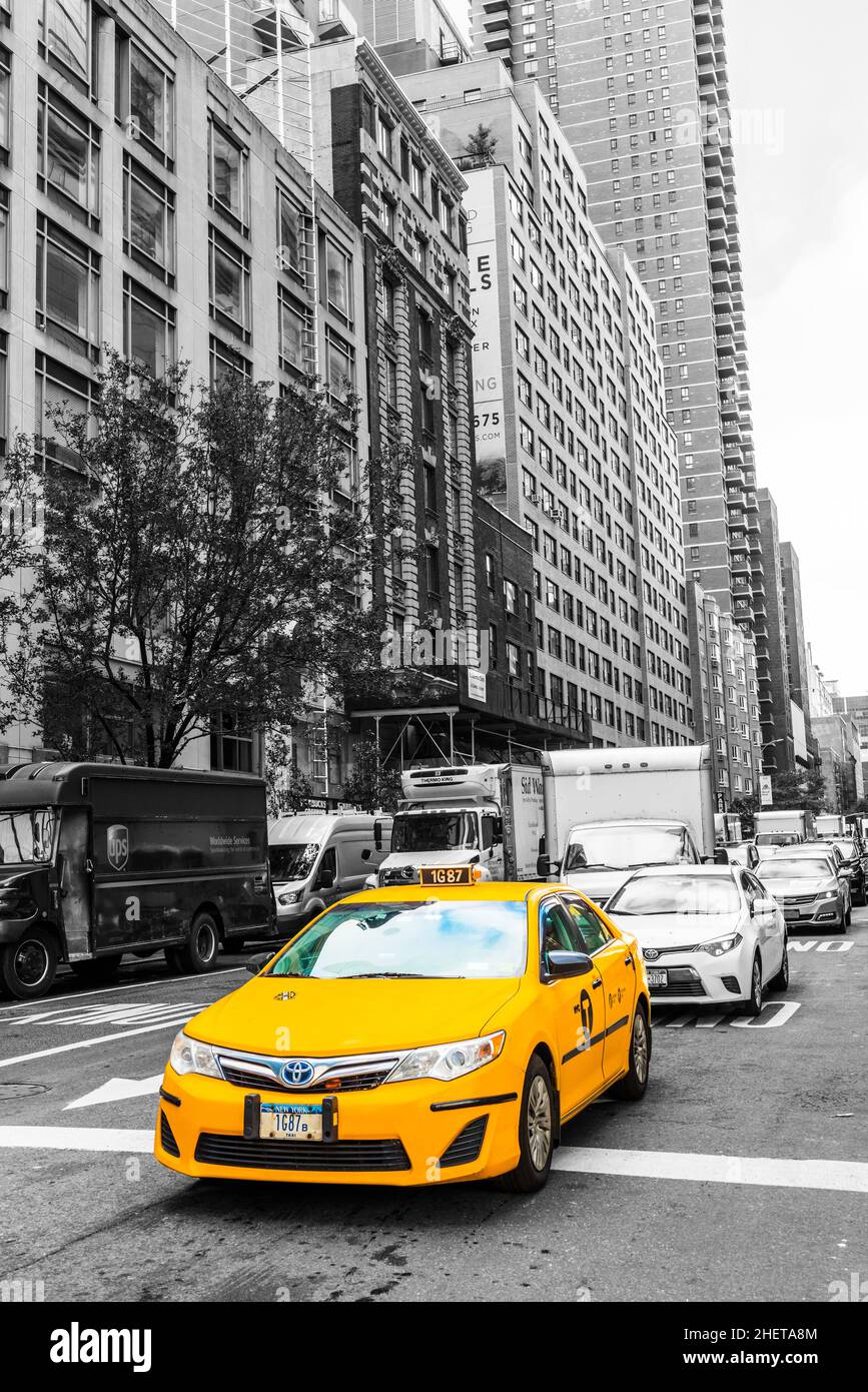 NEW YORK, USA - September 24, 2018: Popular Manhattan Streets view with skyscrapers. Always a crowded location in New York City. USA. Stock Photo