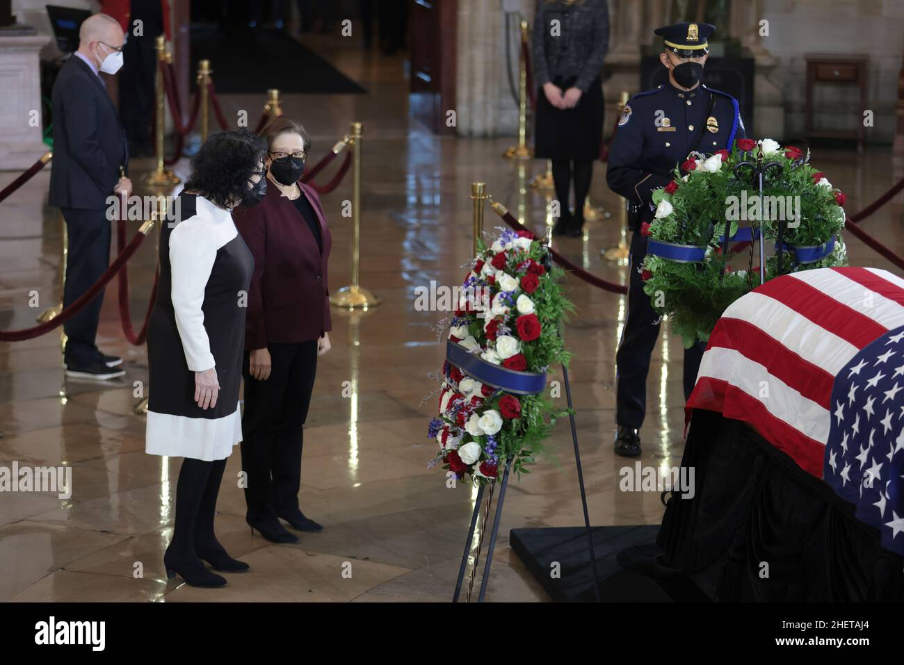 Washington, USA. 12th Jan, 2022. WASHINGTON, DC - JANUARY 12: Associate Justice Elena Kagan, left, and Associate Justice Sonia Sotomayor pay their respects to former Senator Harry Reid, D-NV, as he lies in state on Capitol Hill January 12, 2022, in Washington, DC.(Photo by Oliver Contreras/Pool/Sipa USA) Credit: Sipa USA/Alamy Live News Stock Photo
