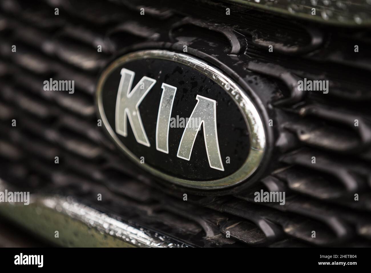 KIA Silver Logo. Founded in 1944 Kia Motors is South Korea second-largest automobile manufacturer. Stock Photo