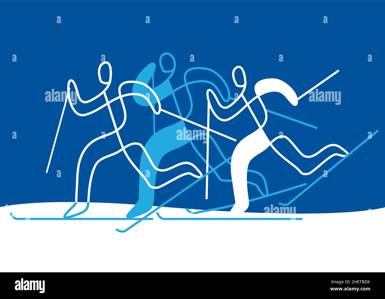 Crosscountry skiing. llustration of nordic skiing competitorson blue
