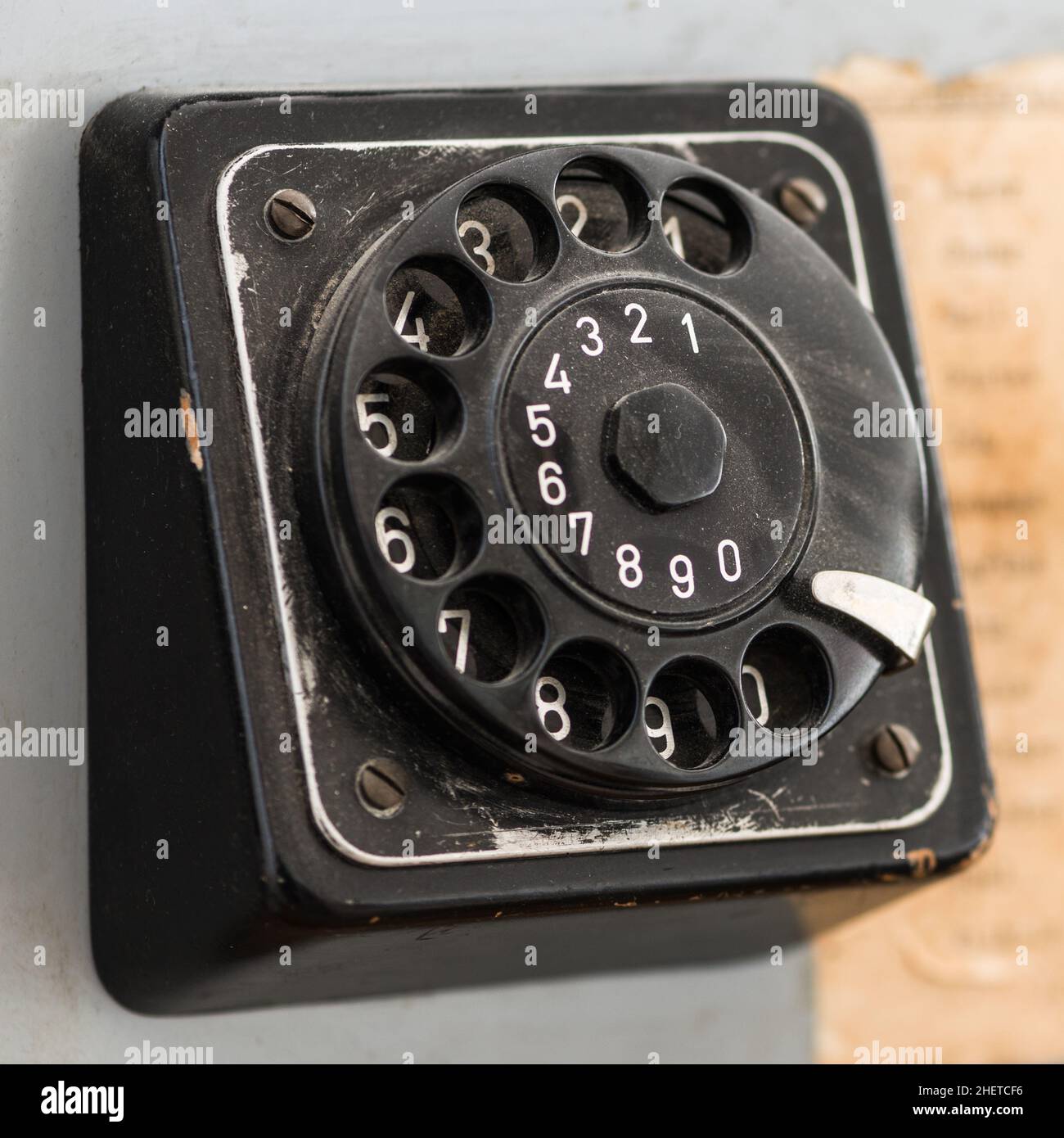 old black jog dial with numbers of retro telephone Stock Photo