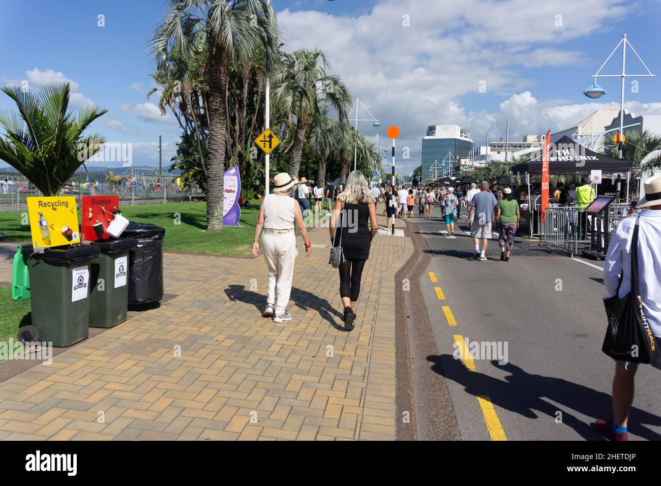 Tauranga,New Zealand April 1 2018; Recycling bins placed on downtown