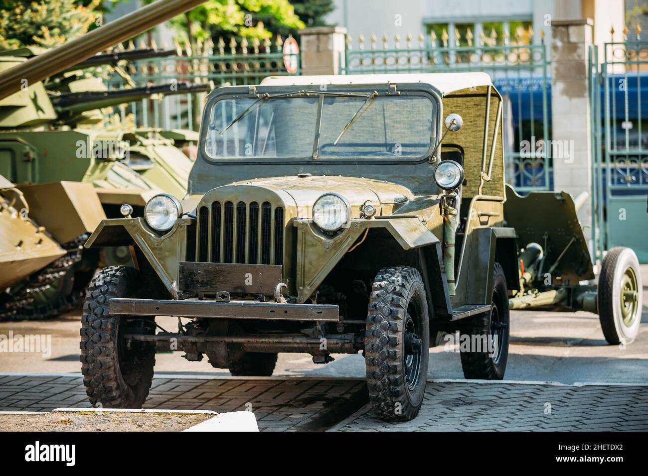 The Willys MB (Jeep, U.S. Army Truck, 4x4) was a four-wheel drive utility vehicle. Stock Photo