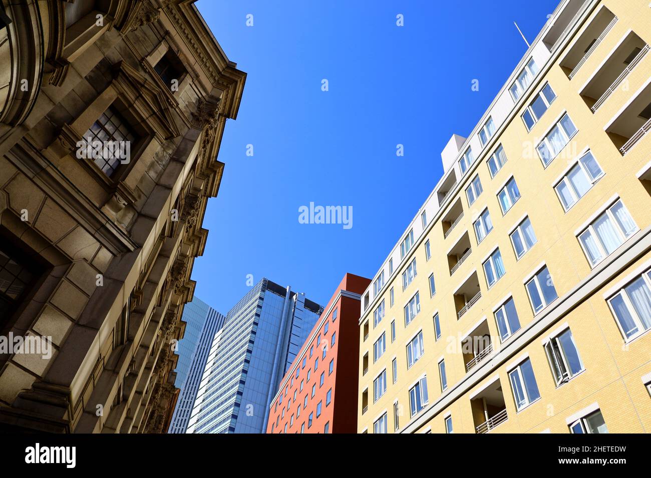 A colorful and unique view from Yokohama Bashamichi where old and new buildings are lined up Stock Photo