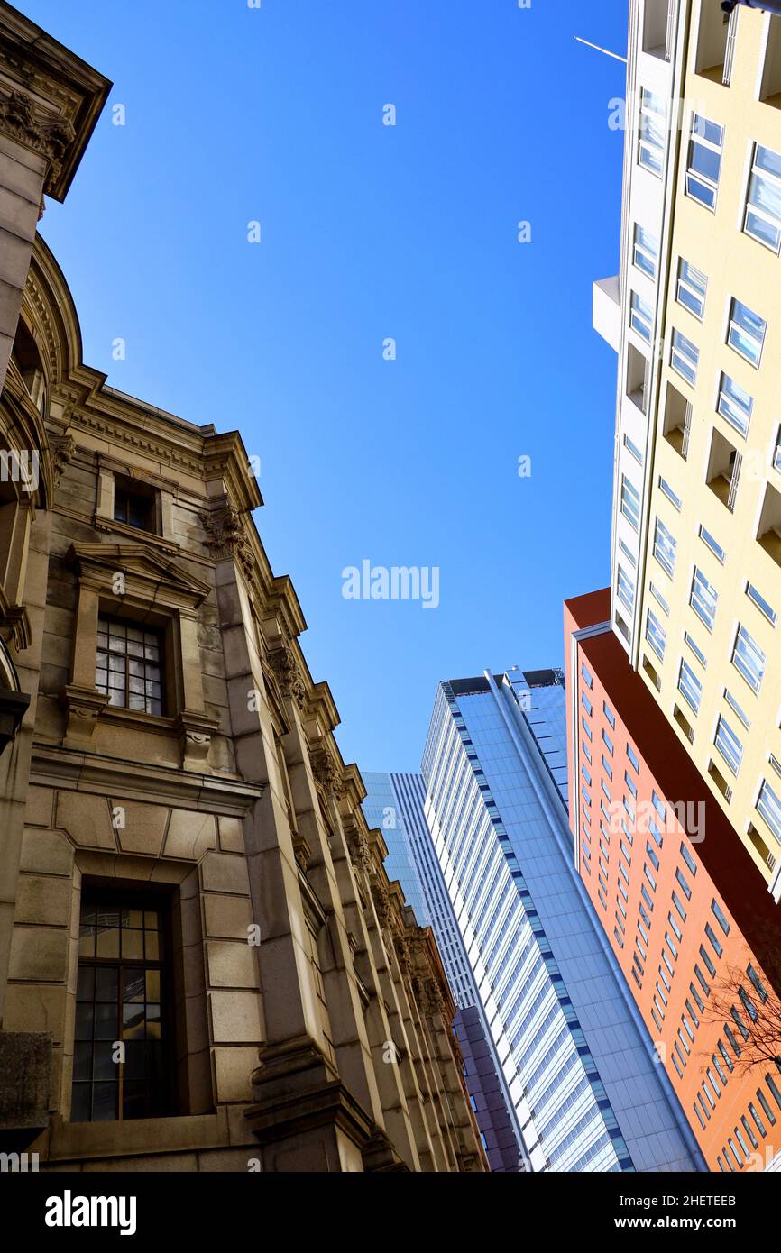 A colorful and unique view from Yokohama Bashamichi where old and new buildings are lined up Stock Photo