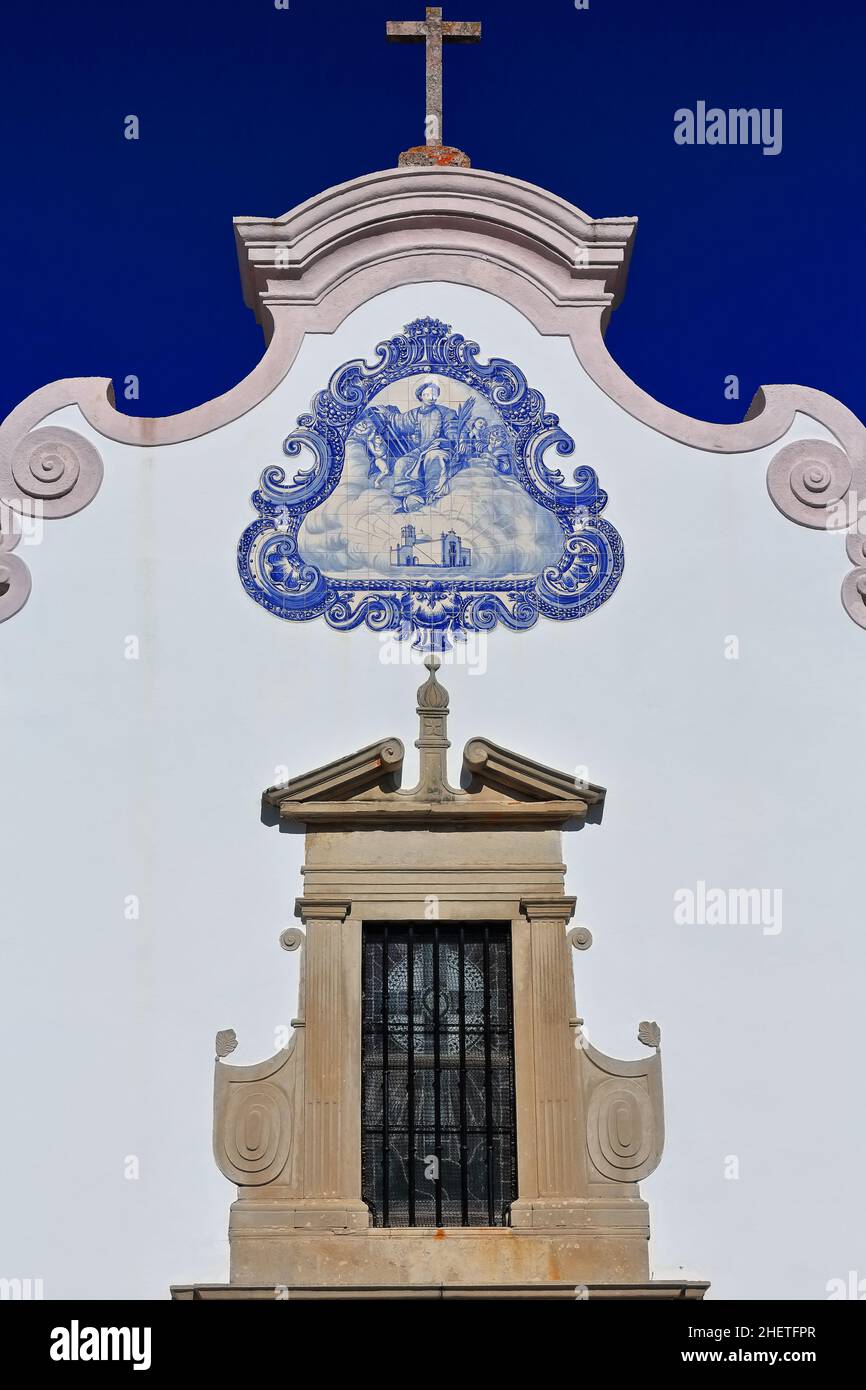 Front façade frontispiece-Main Church of Sao Lourenço-Igreja Matriz. Almancil-Algarve-Portugal-054 Stock Photo