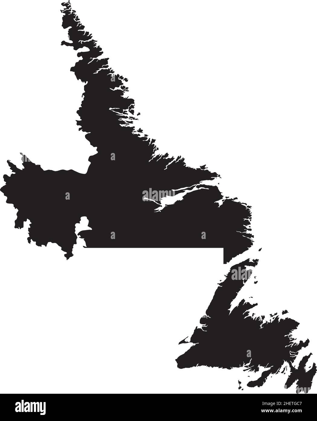Black flat blank vector administrative map of the Canadian territory of NEWFOUNDLAND AND LABRADOR, CANADA Stock Vector