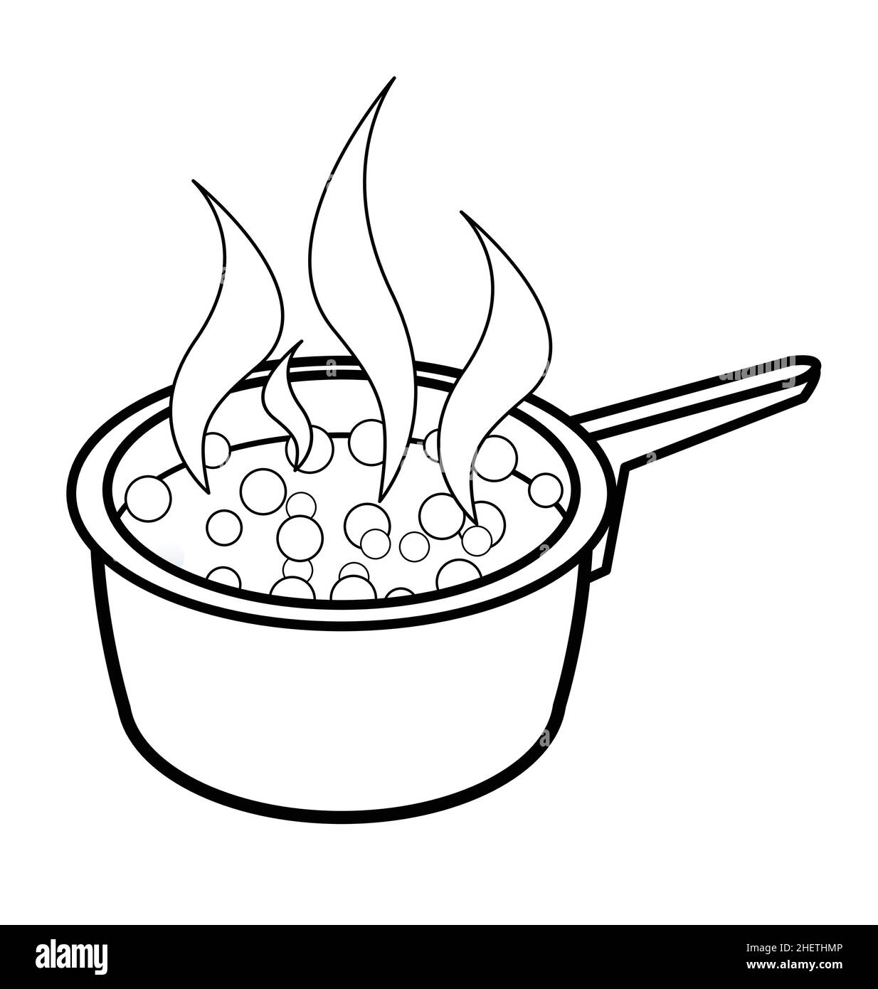 Boiling water in pan. Big black pot. Vector flat cartoon illustration Stock  Vector
