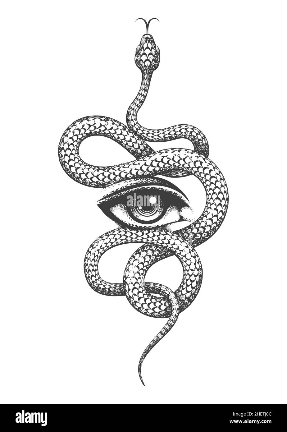 Tattoo of Eye and Snake. Hand Drawn Symbol of Wisdom. vector illustration. Stock Vector
