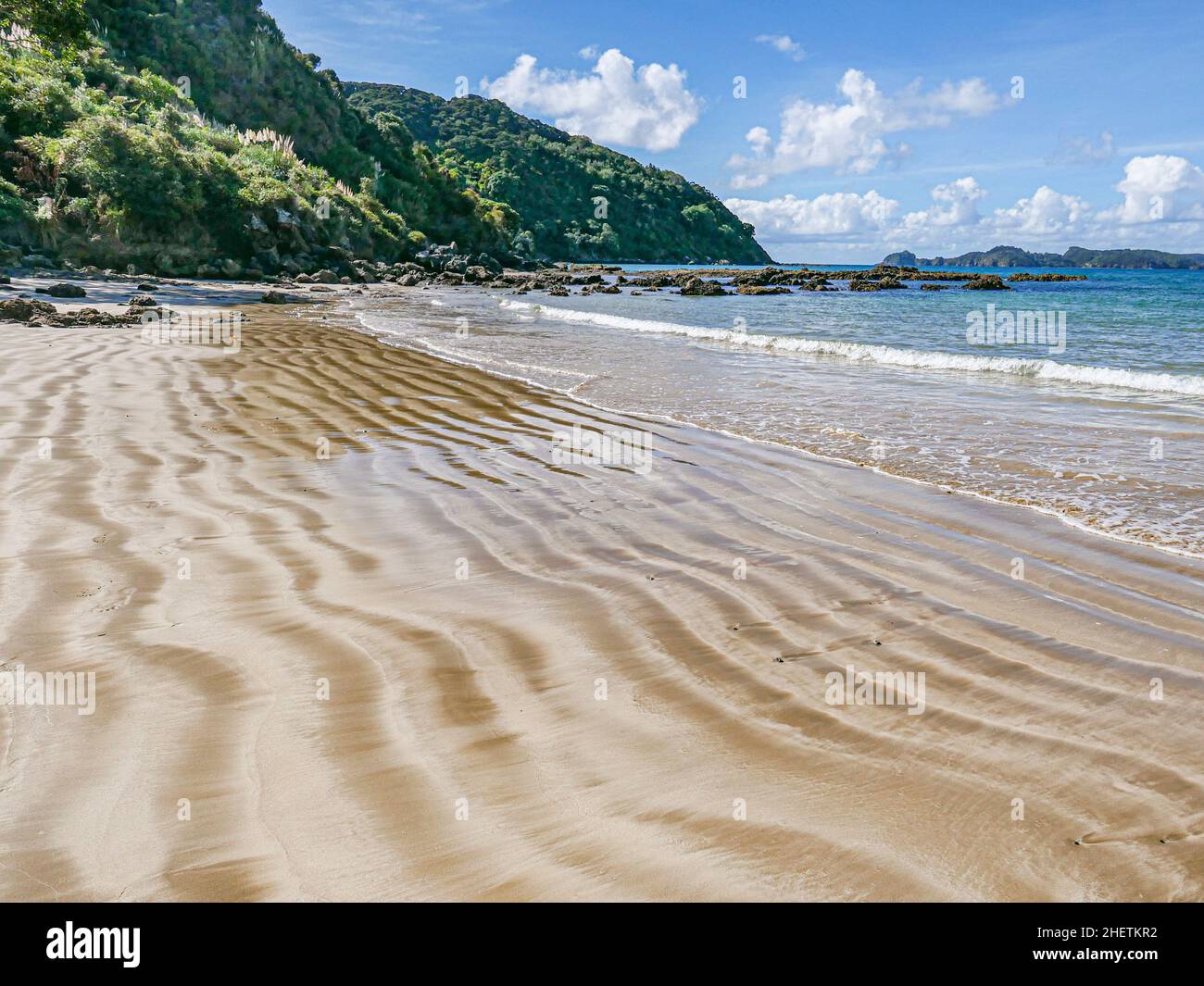 rippled beach at Wharakiki in New Sealand Stock Photo