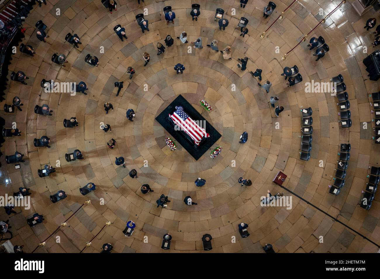 Family of former Sen. Harry Reid, D-Nev., encircles his casket as he lies in state in the Rotunda of the U.S. Capitol, Wednesday, Jan. 12, 2022, in Washington.Credit: Andrew Harnik/Pool via CNP /MediaPunch Stock Photo