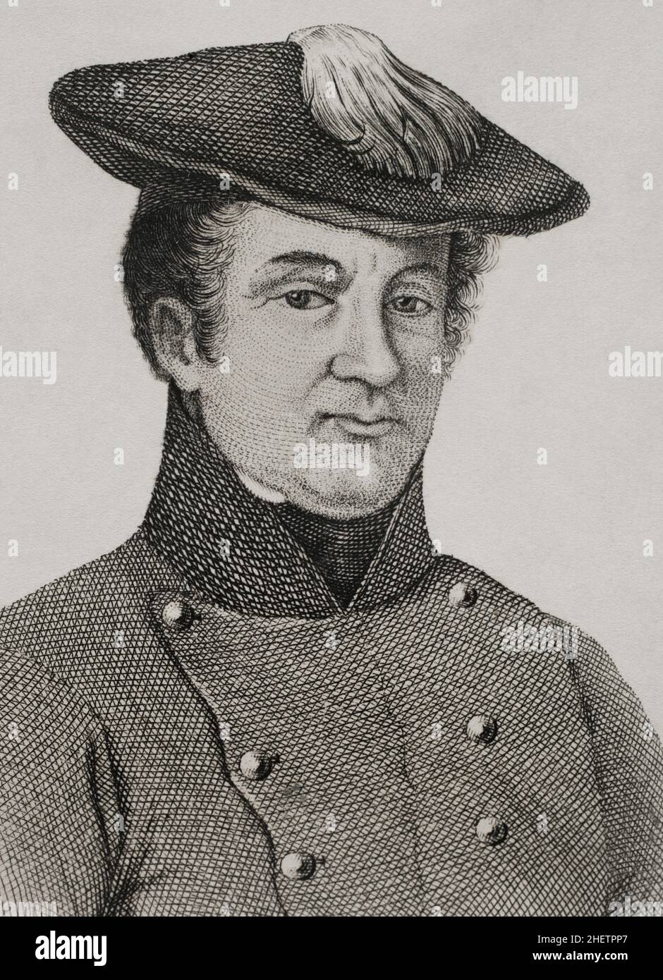 Miguel Sancho Gómez y Damas (1785-1864). Spanish military. He fought on the Carlist side in the first and second Carlist War. Portrait. Engraving. Panorama Español, Crónica Contemporánea. Volume III. Madrid, 1845. Stock Photo