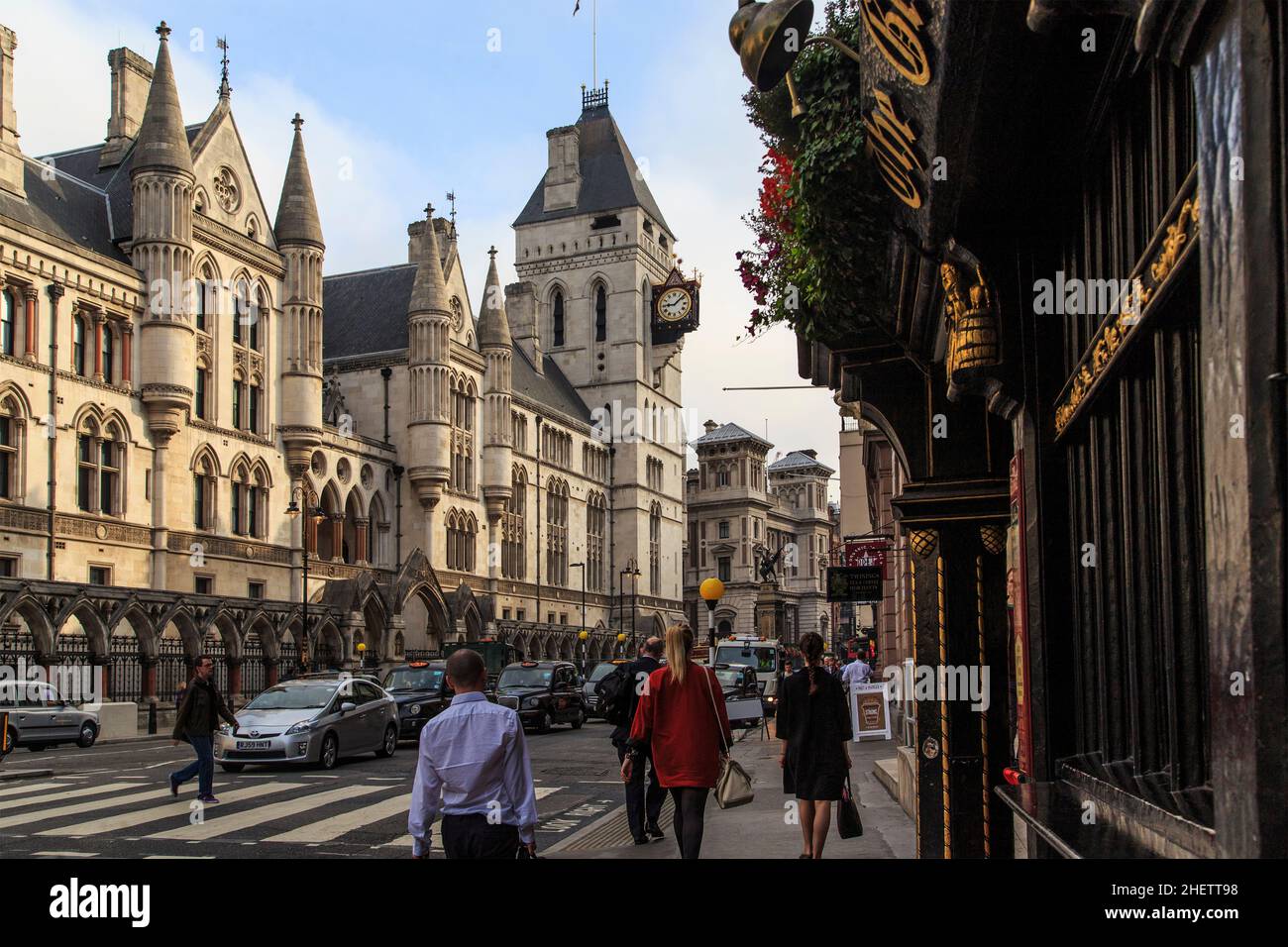 LONDON, GREAT BRITAIN - SEPTEMBER 19, 2014: The Royal Court of London is a monumental complex of neo-Gothic buildings on Strand Street in the city cen Stock Photo