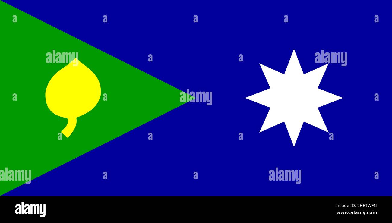 Top view of flag Saibai Island, Australia. Australian travel and patriot concept. no flagpole. Plane layout,  design. Flag background Stock Photo