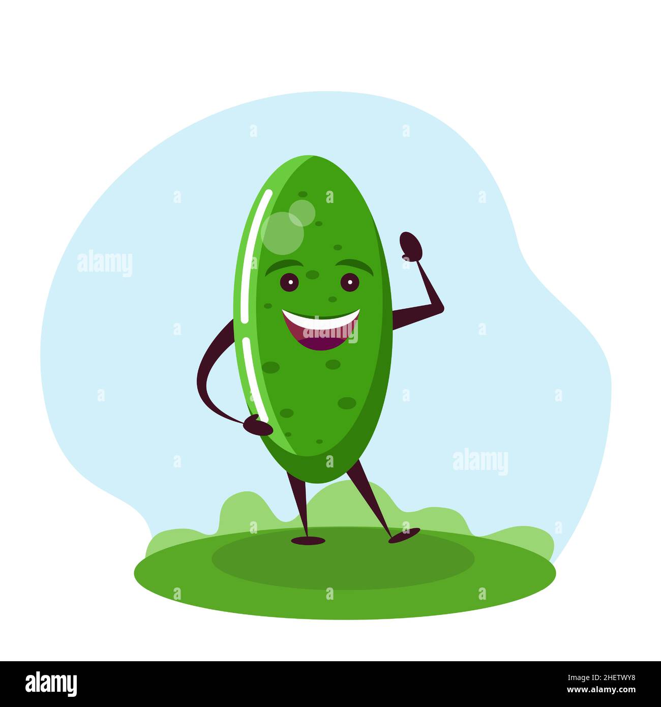 Funny cucumber character. Vector illustration in cartoon style for children. Stock Vector