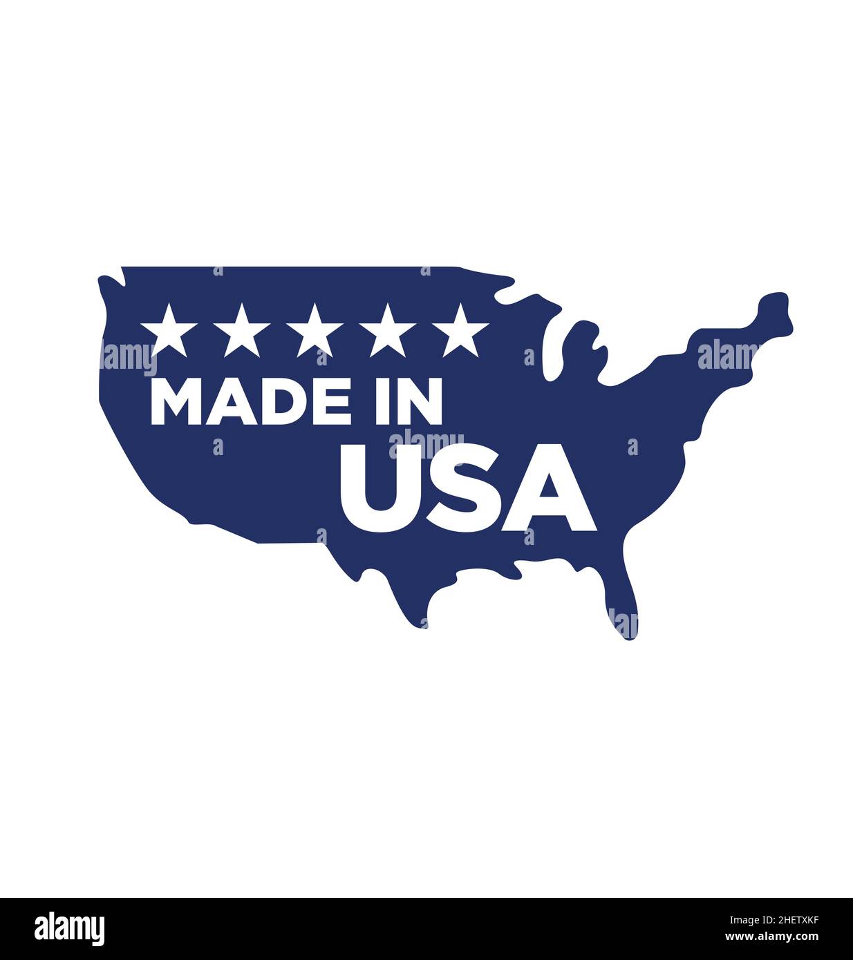 made in america symbol logo label blue map shape with 5 stars vector