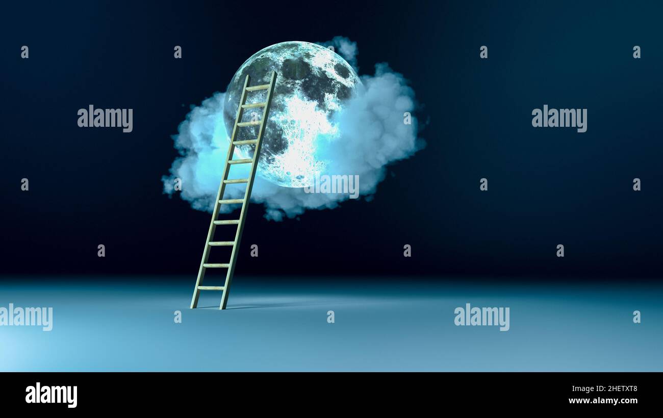 ladder to the moon (3d rendering,this image elements furnished by NASA