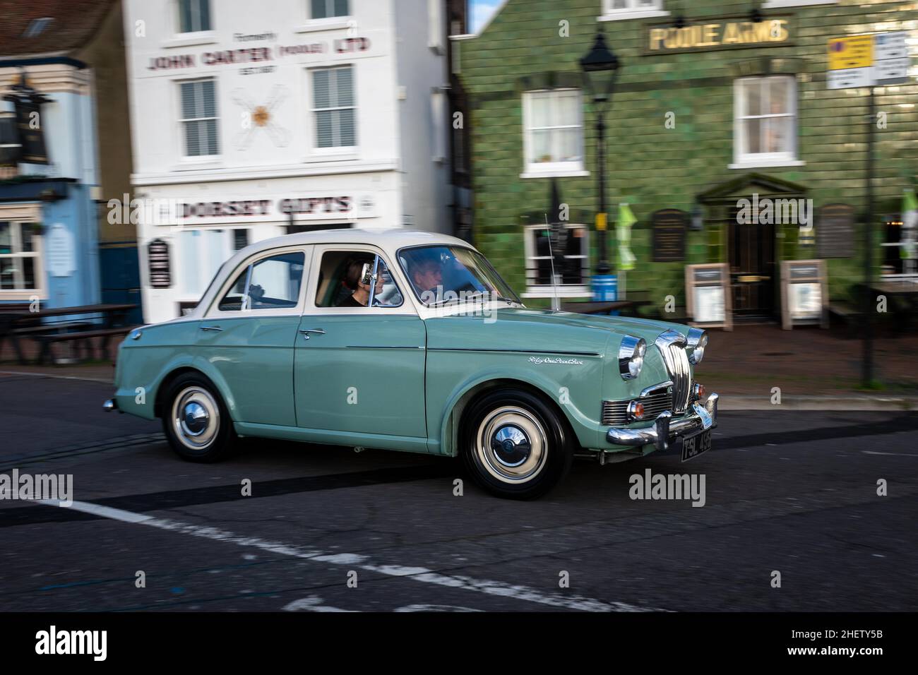 Riley 1.5 Classic car on Poole quay Stock Photo