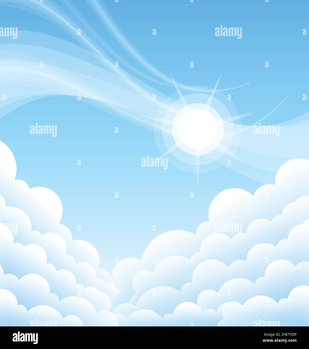 above clouds clear blue sky with sun shining vector background Stock Vector