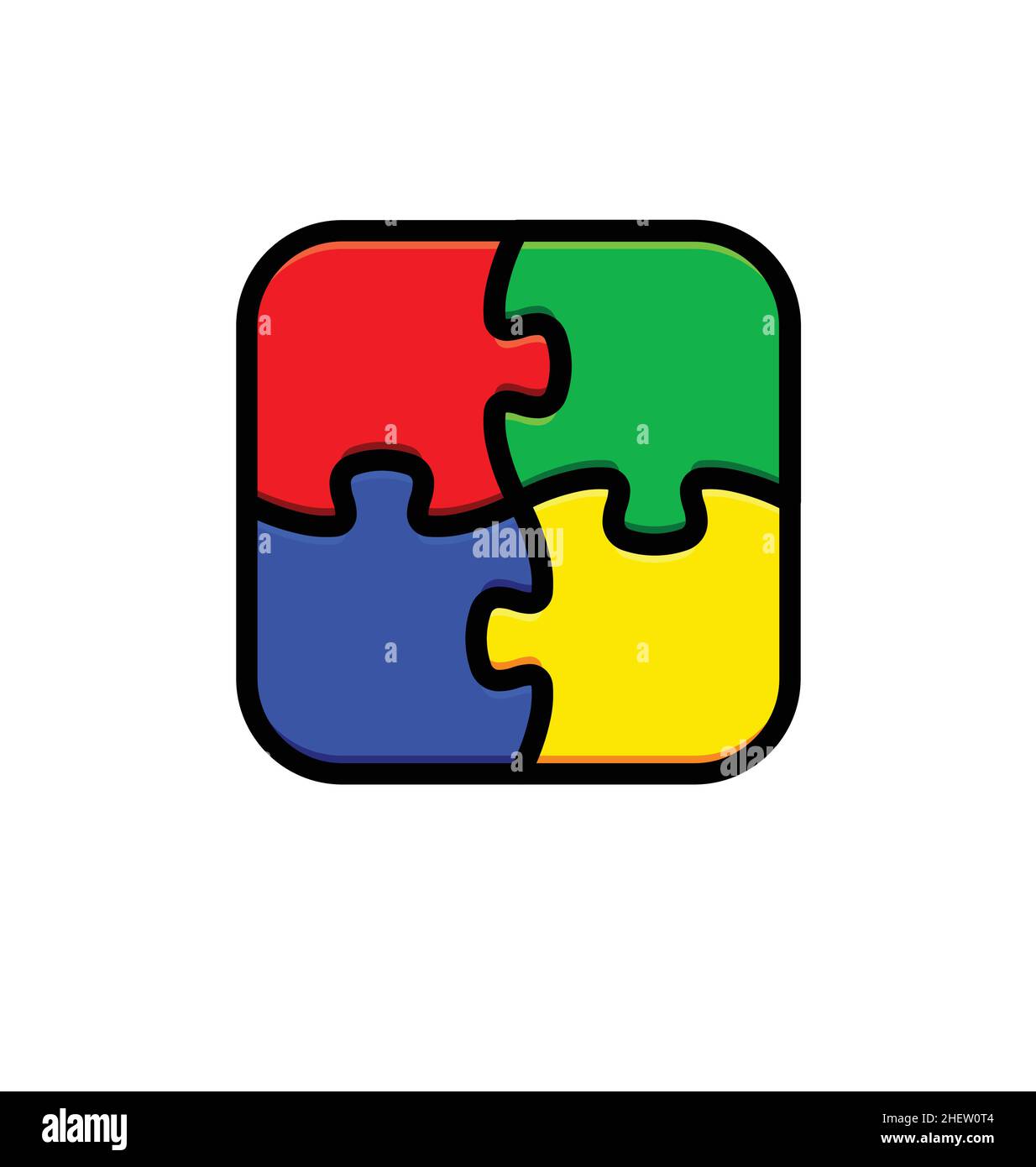 4 Simple Symmetrical Colored Puzzle Pieces Connected Together Line Drawing Logo Blue Green