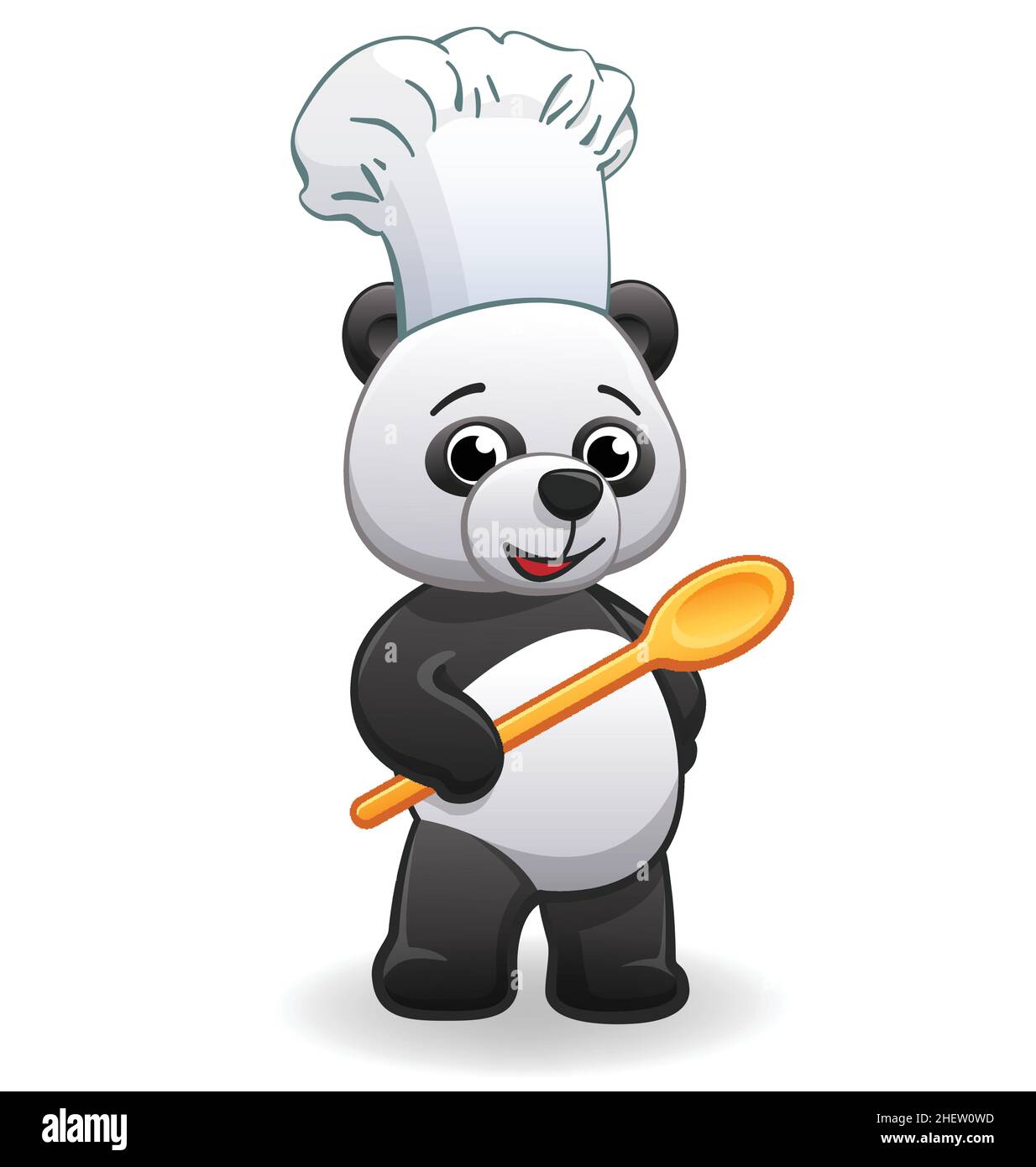 cute panda chef cook cartoon character with hat and wooden spoon vector isolated on white background Stock Vector