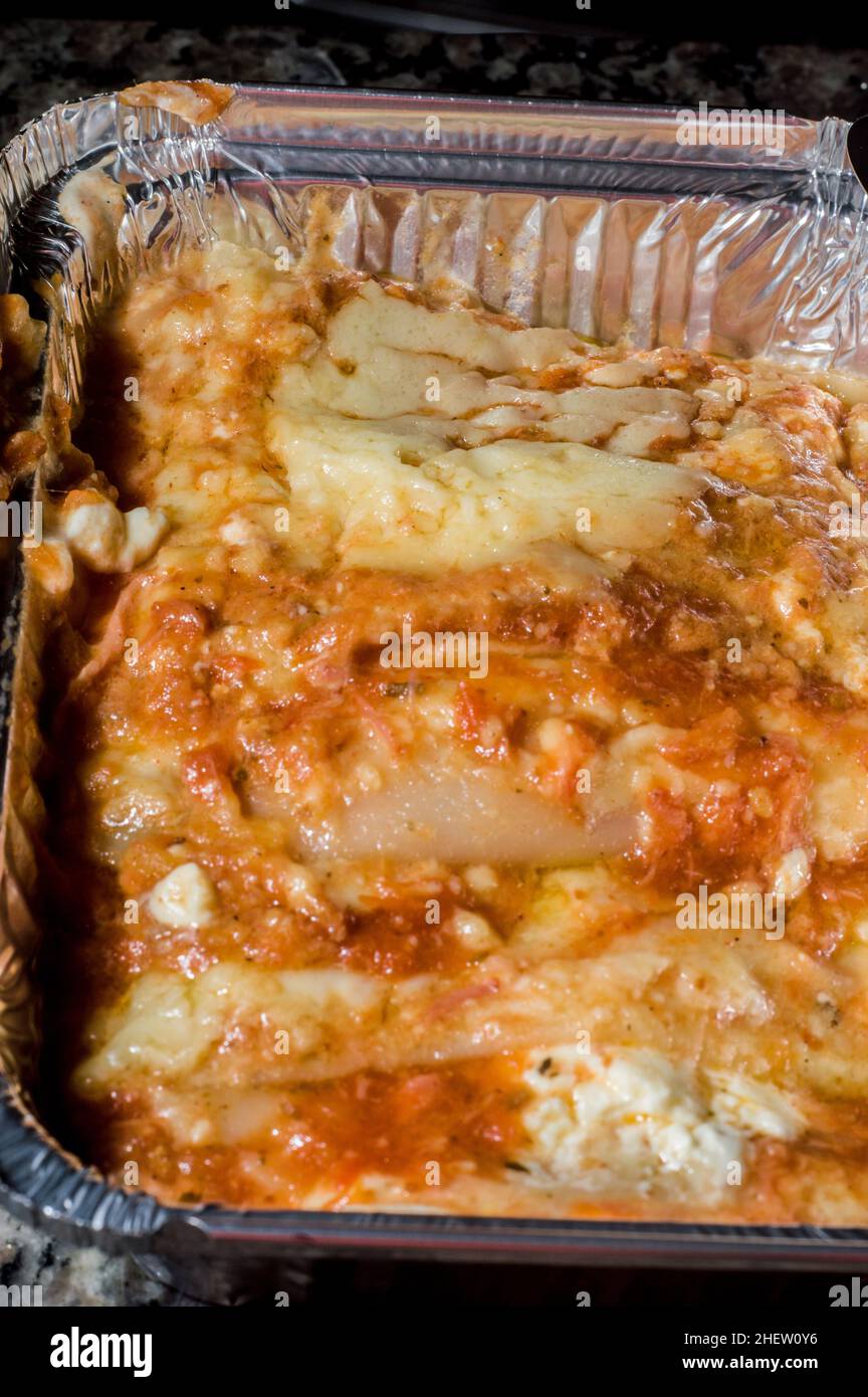 Lasagne Bolognese In Disposable Foil Dish Stock Photo - Download