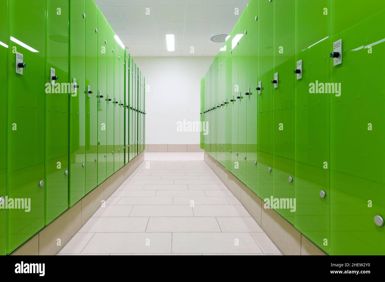 Perspective of green safe deposit box in a swimming bath or pool Stock Photo