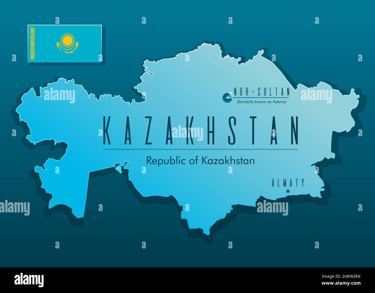 Map of Kazakhstan showing the capital Nur-Sultan Stock Vector Image & Art - Alamy