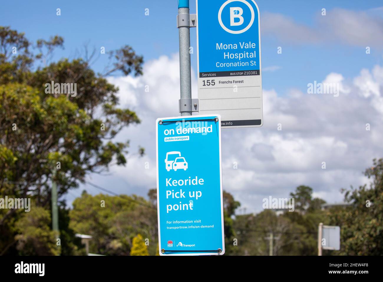 Pick up point for Keoride community transport service at Mona Vale Hospital in Mona Vale,Sydney,Australia Stock Photo