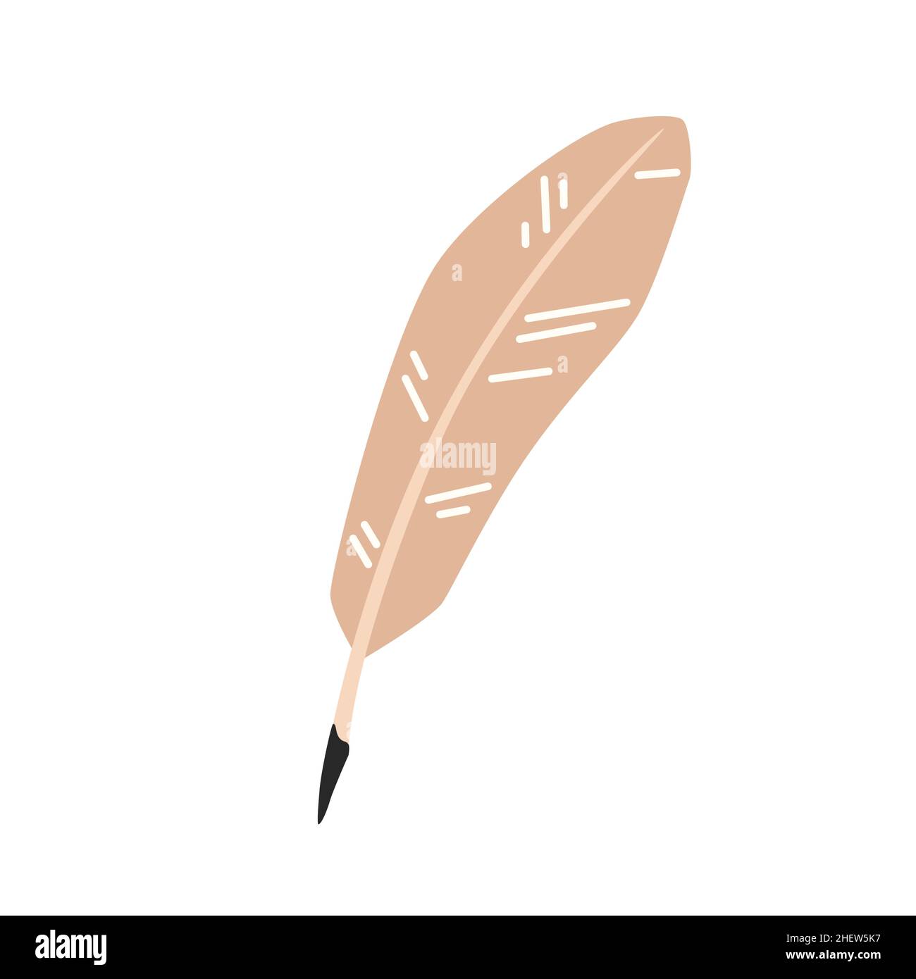 Beige quill for writing. Vector flat illustration Stock Vector