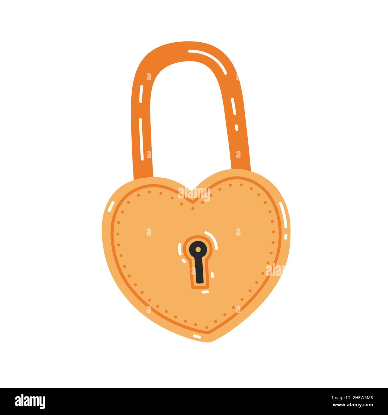 Golden love lock in a heart shaped. Vector flat illustration Stock Vector