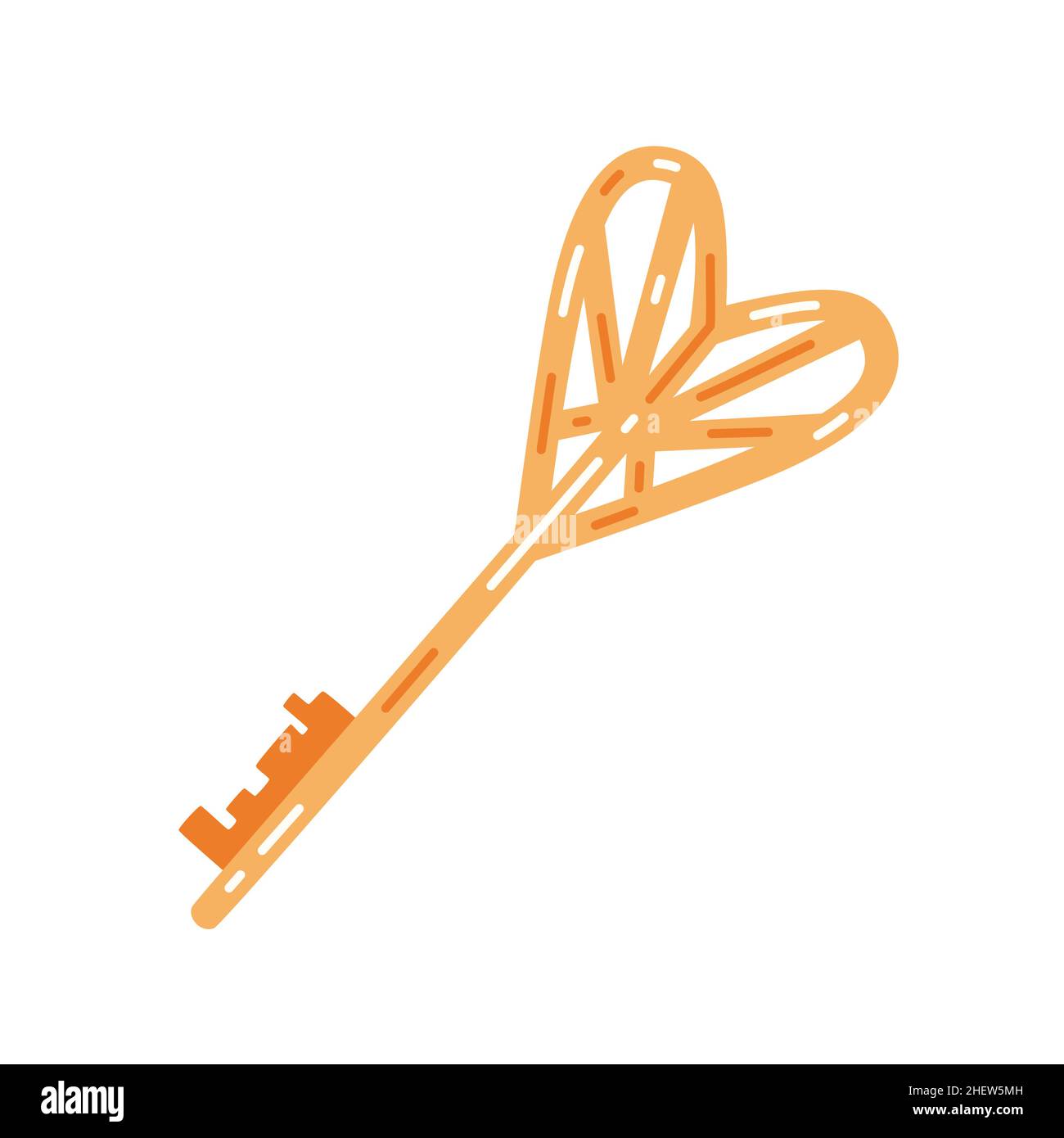 Golden heart-shaped key. Vector flat illustration Stock Vector