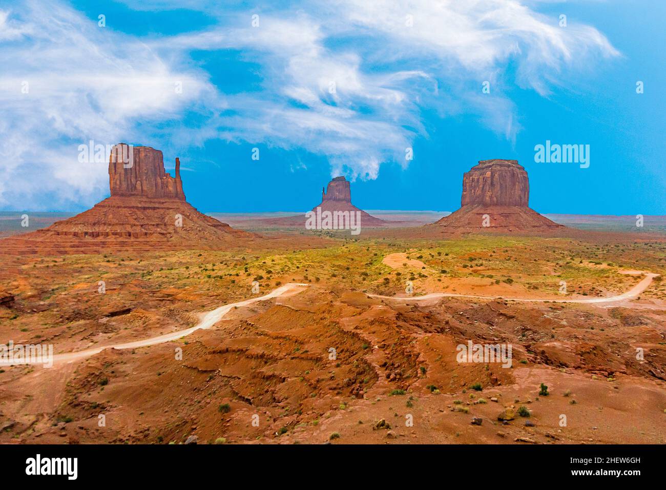 giant sandstone formation in the Monument valley under blue sky Stock ...